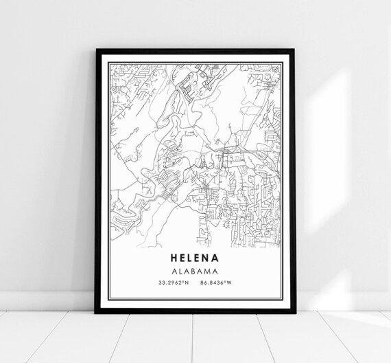 Helena Alabama City Street Map Minimalist Black and White Print