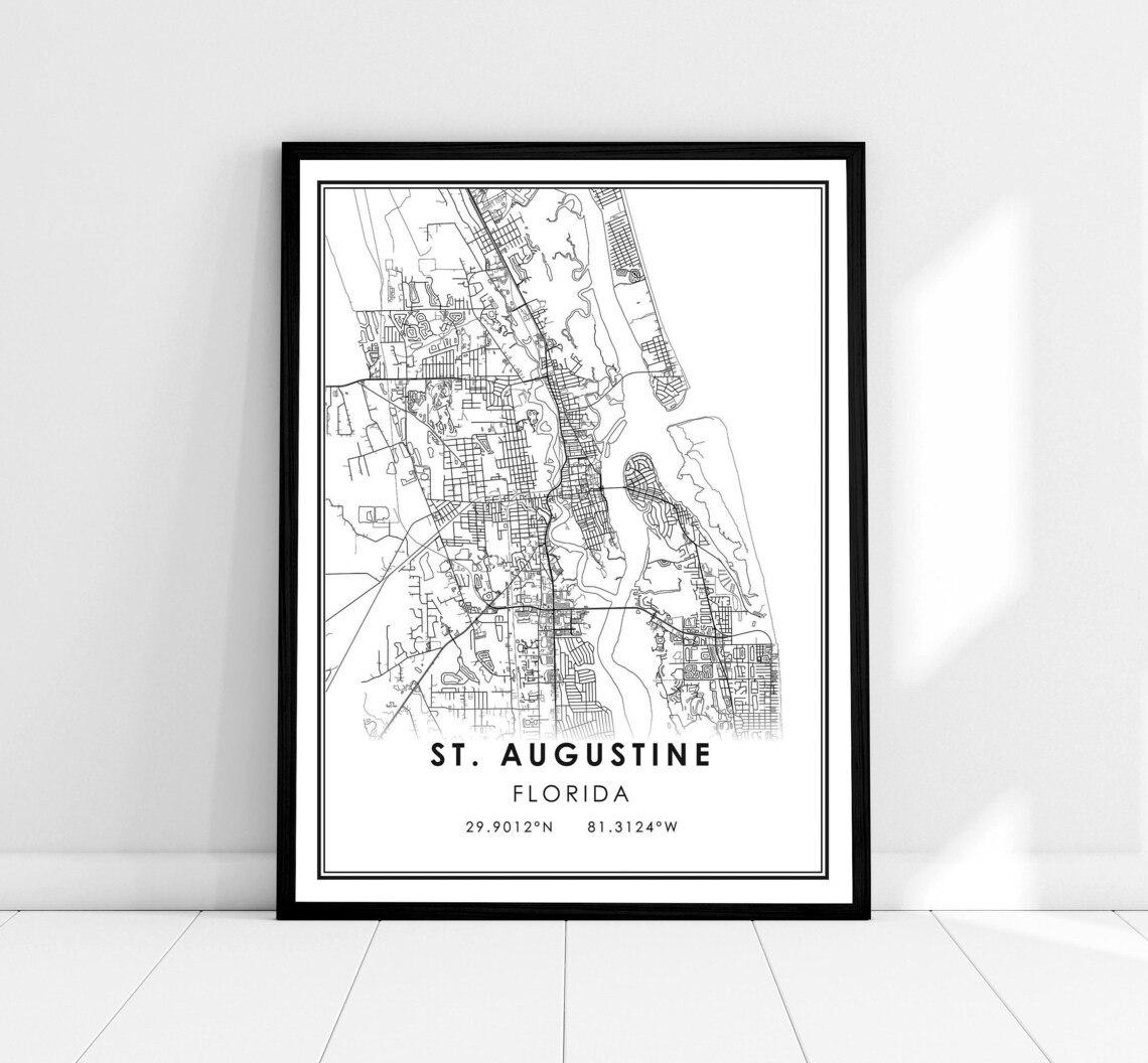 St Augustine Map Print, Florida City Travel Poster