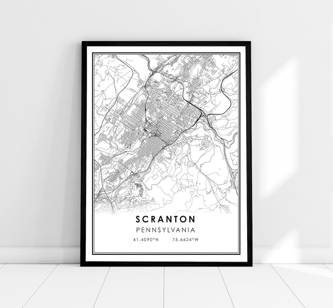 Scranton Map Poster, Pennsylvania City Travel Poster
