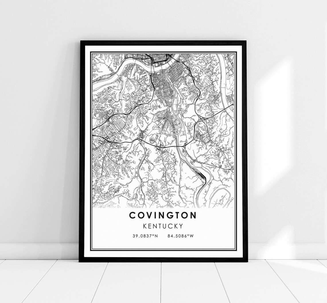 Covington Kentucky City Street Map Minimalist Coordinates Travel Poster