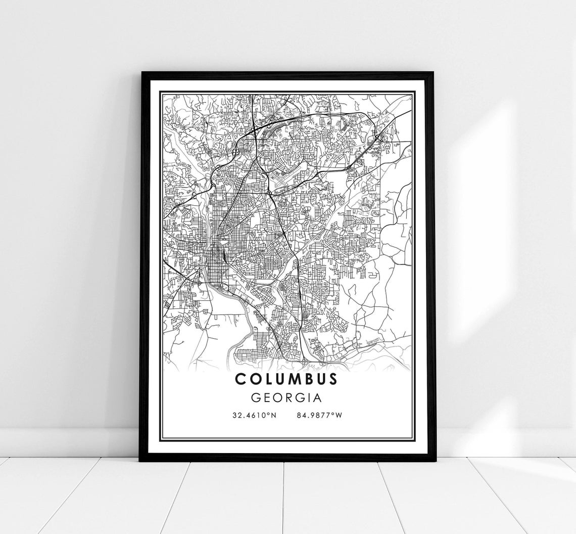 Columbus Georgia Minimalist City Map Art Poster With Coordinates