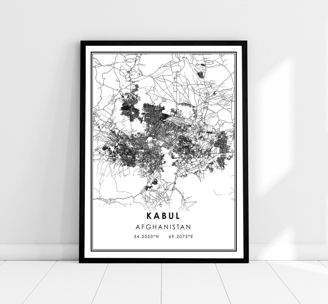 Kabul Afghanistan City Map Minimalist Black and White Art Print