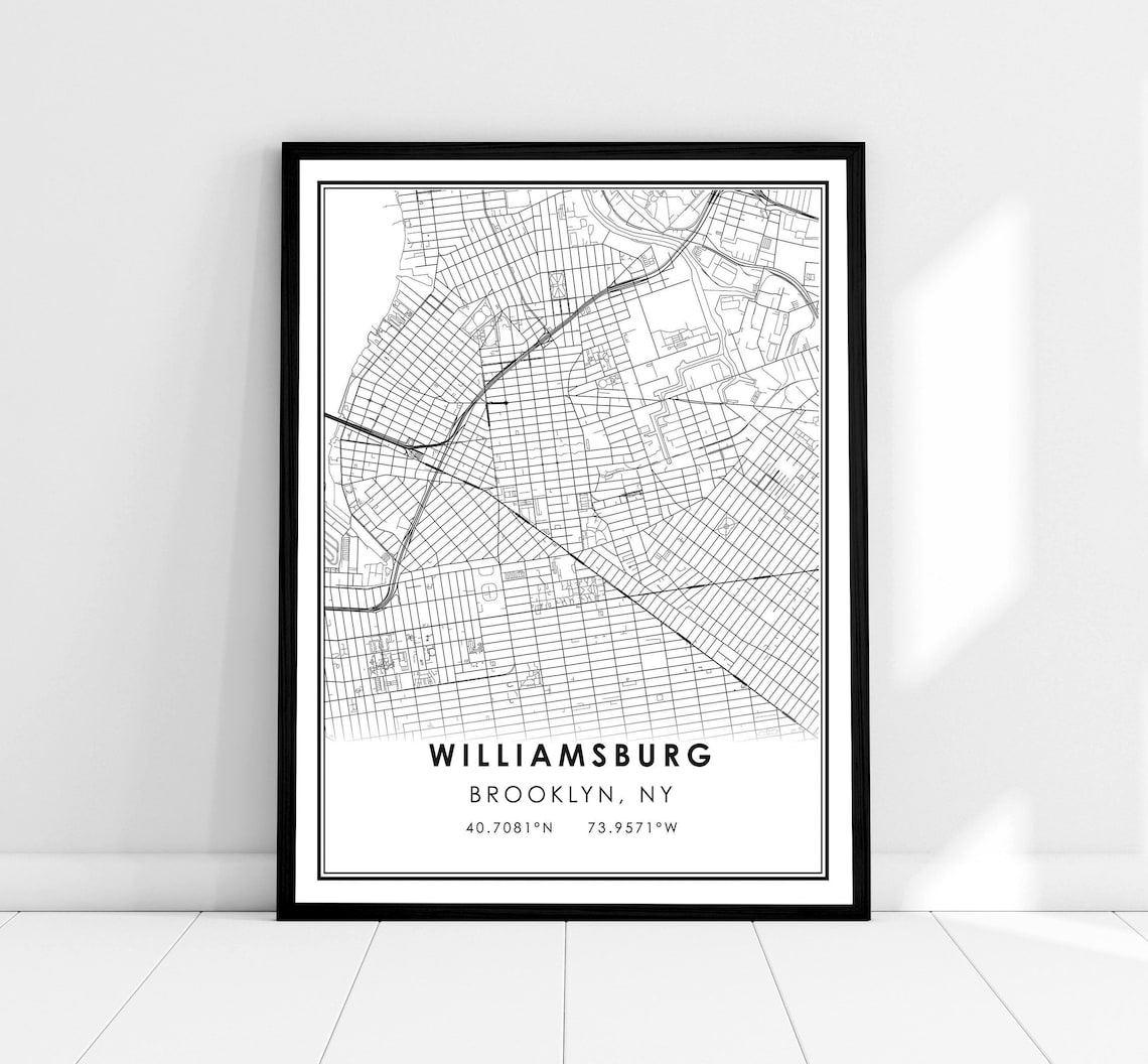 Williamsburg Map Print, New York City Travel Poster