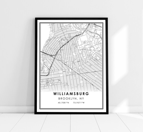 Williamsburg Map Print, New York City Travel Poster