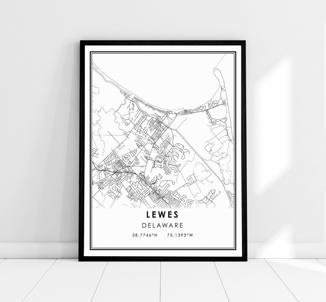 Lewes Delaware Map Print, Travel Poster