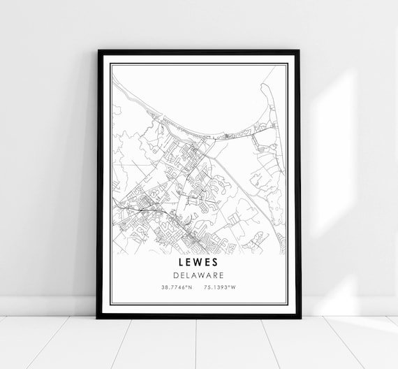 Lewes Delaware Map Print, Travel Poster