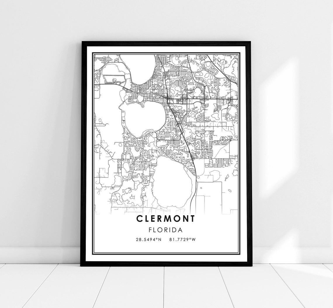Clermont Florida City Street Map Line Art Minimalist Wall Decor Poster