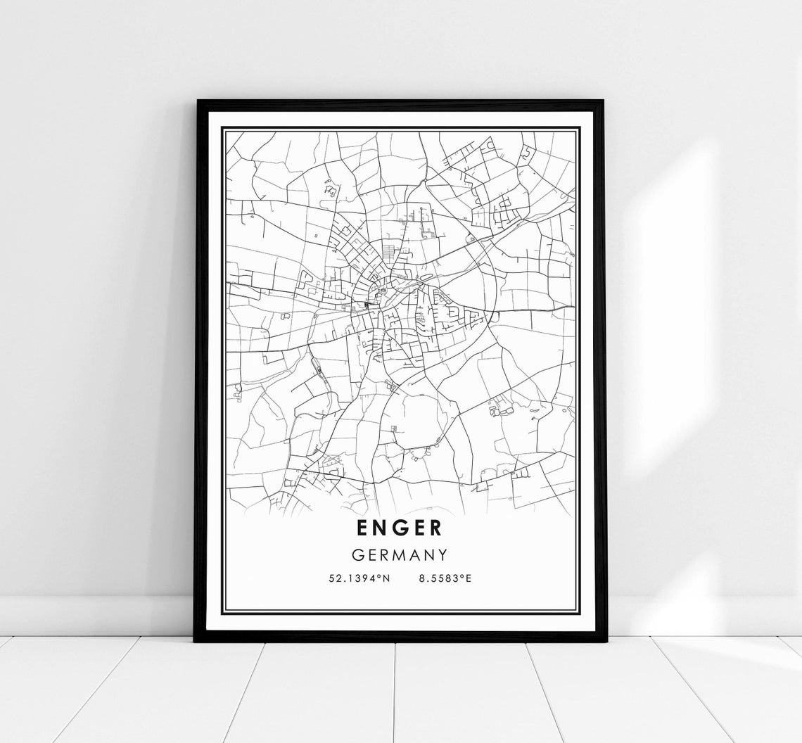 Enger Germany City Street Map Minimalist Black White Travel Poster