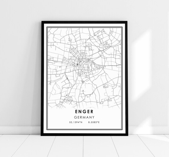 Enger Germany City Street Map Minimalist Black White Travel Poster