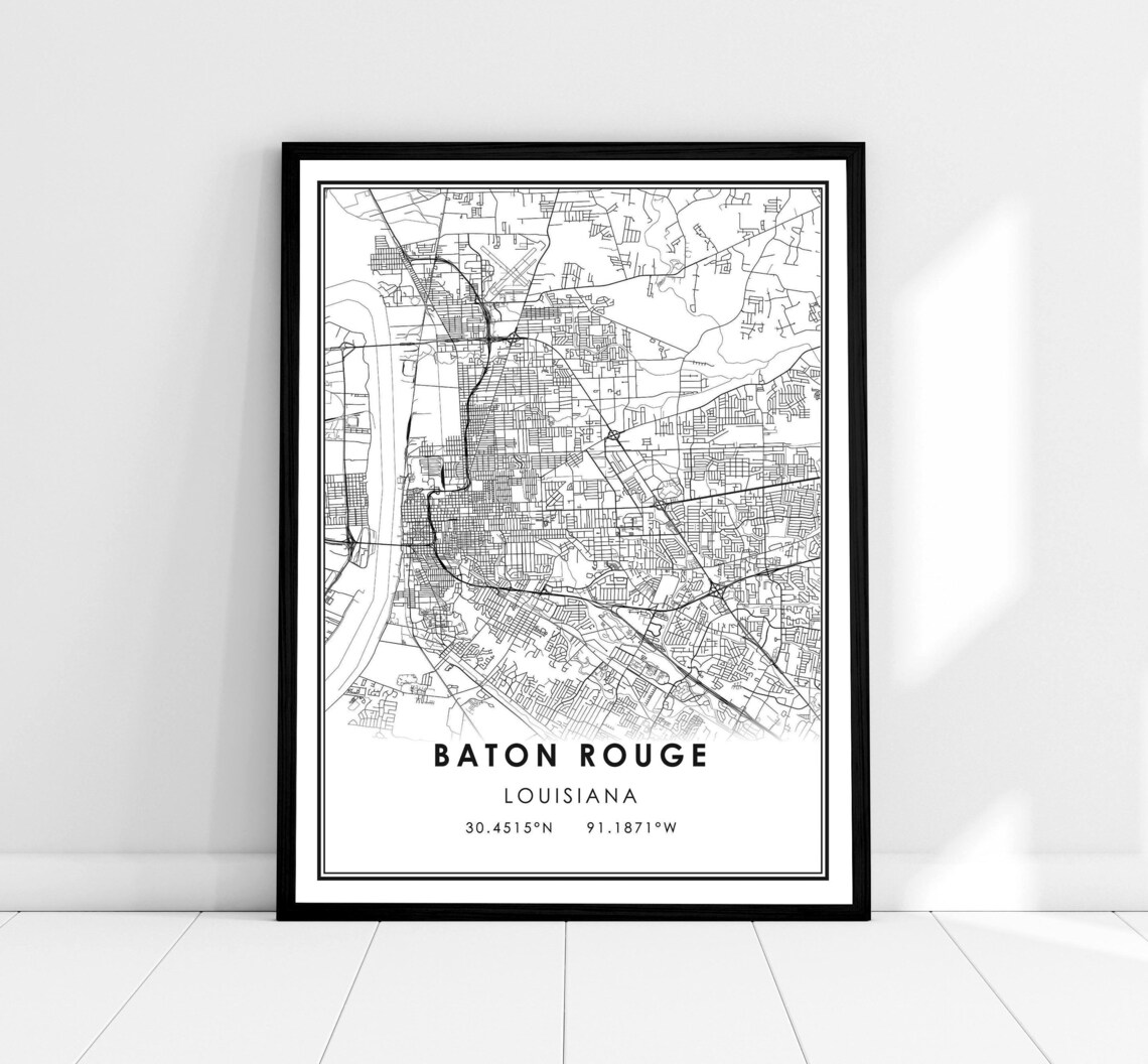 Baton Rouge Map Print, Louisiana City Travel Poster