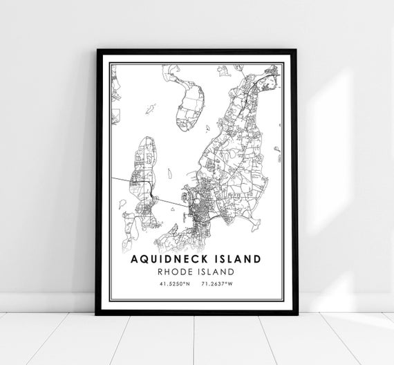 Aquidneck Island Map Print, Rhode Road Travel Poster