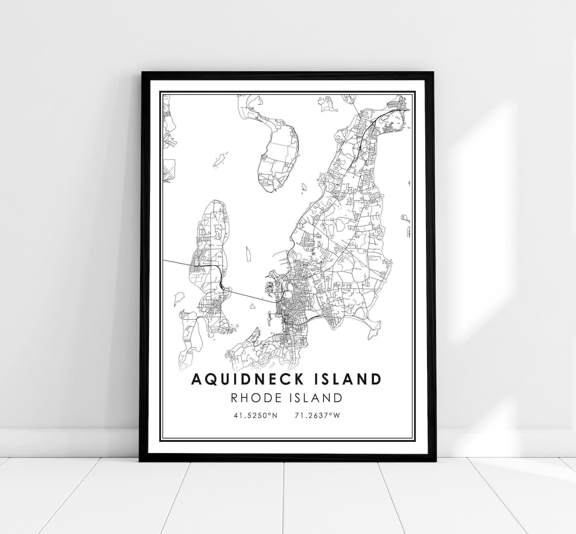 Aquidneck Island Map Print, Rhode Road Travel Poster