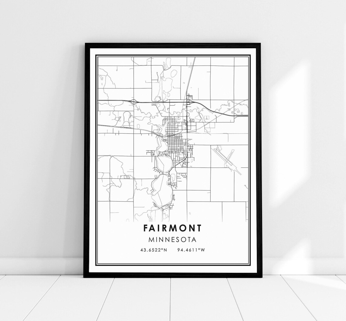 Fairmont Minnesota Map Art Print, City Travel Poster
