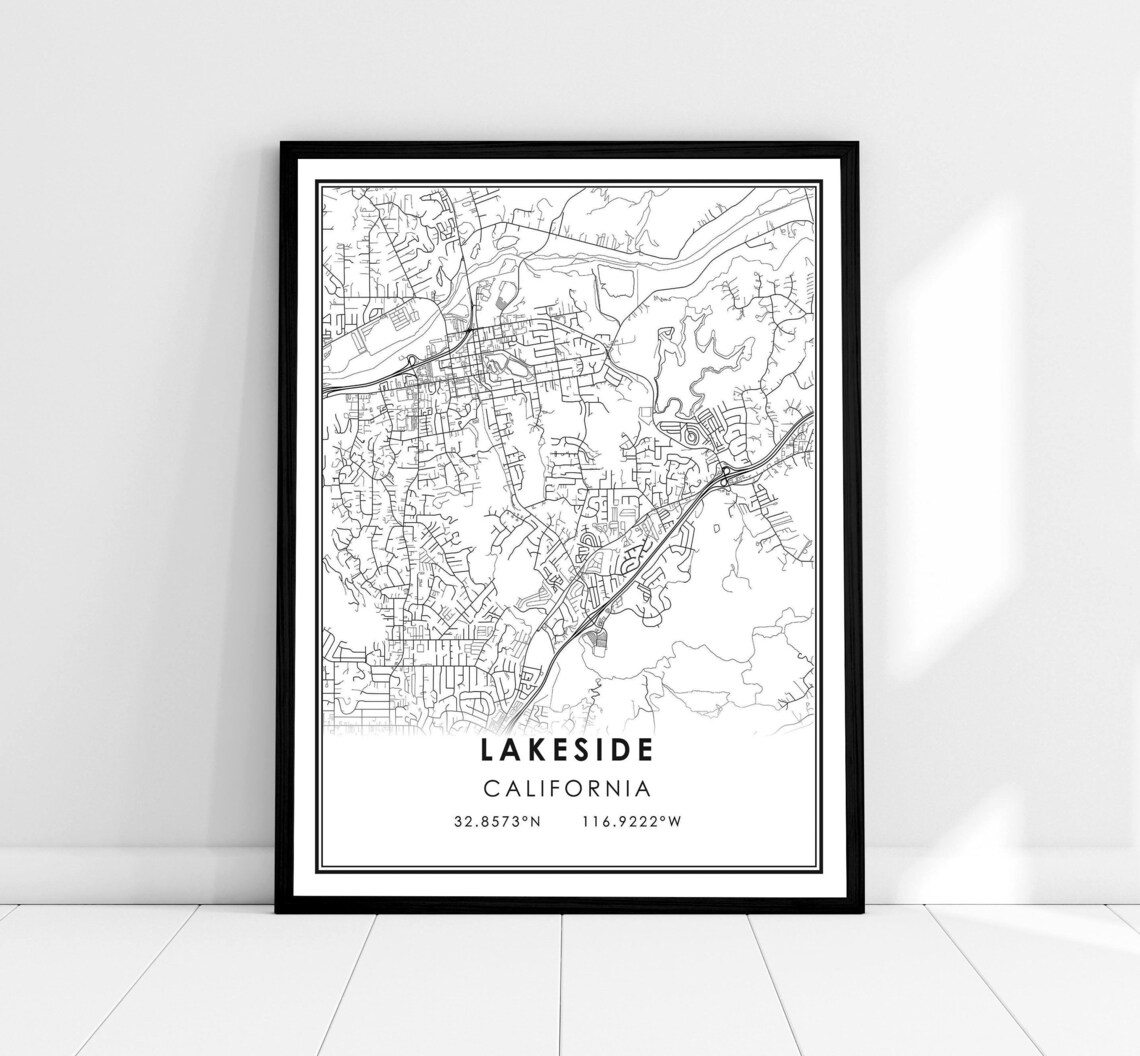 Lakeside California Minimalist City Street Map Line Art Poster