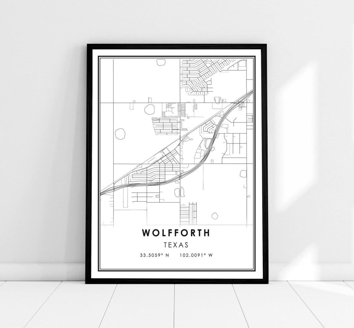 Wolfforth Texas Minimalist City Street Map Black White Art Poster
