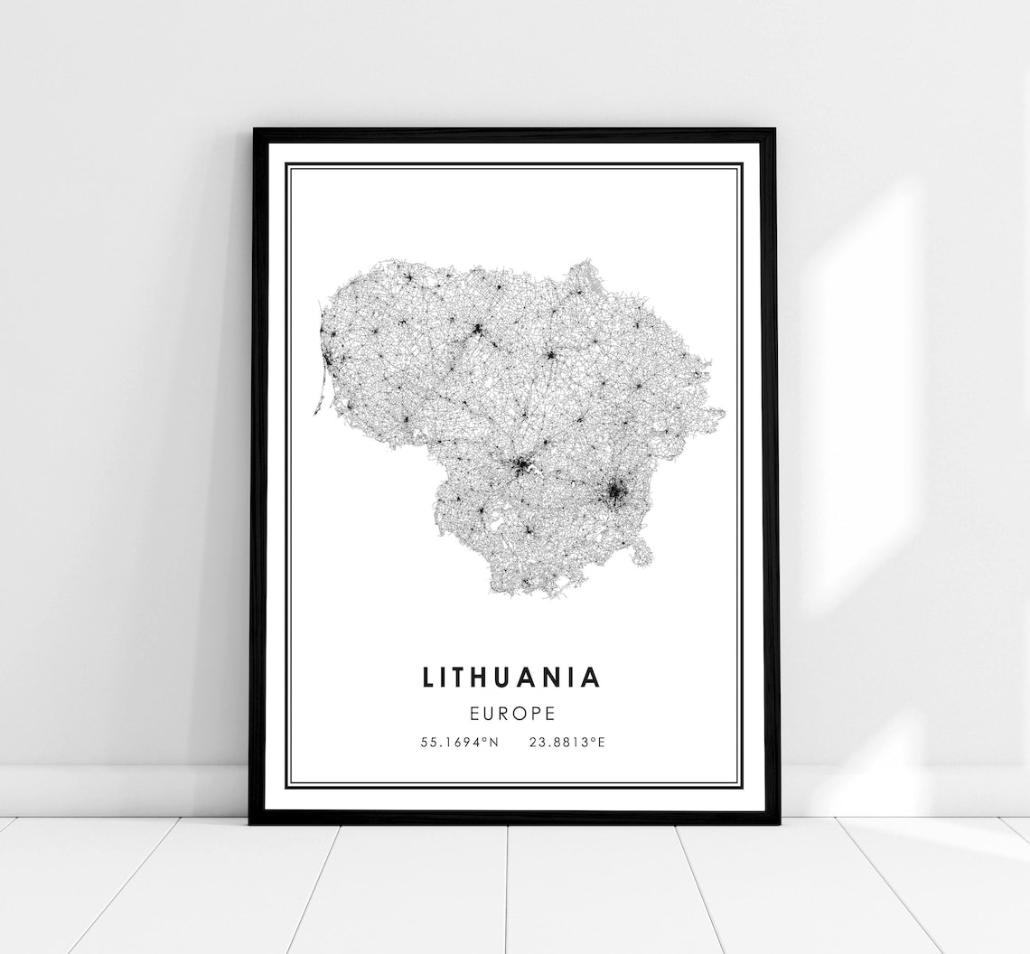 Lithuania Country Map Poster, Travel Wall Art