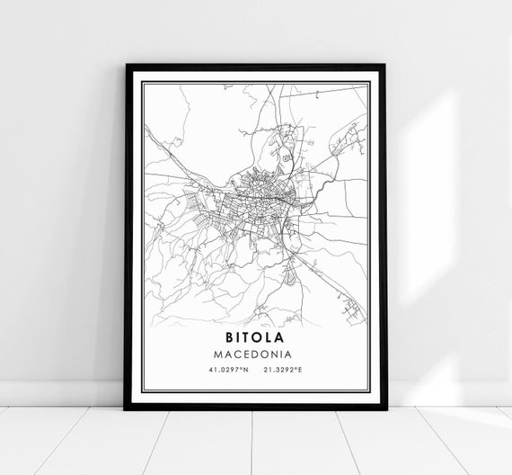 Bitola Macedonia Map Poster Print, Travel Poster