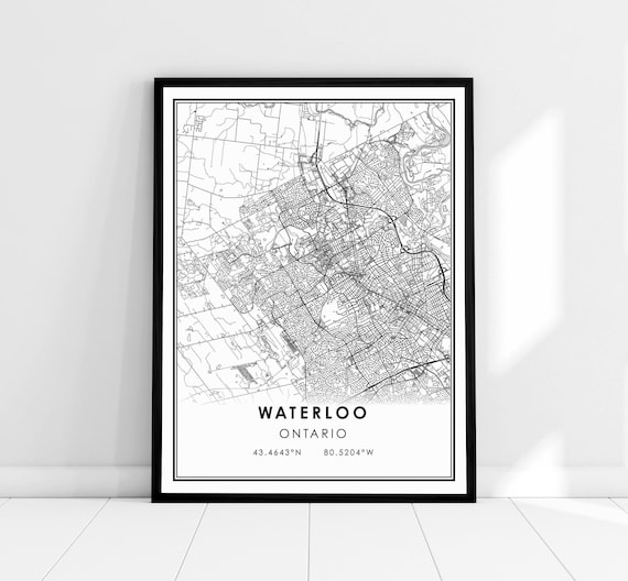 Waterloo Ontario Canada Minimalist Monochrome City Street Map Poster