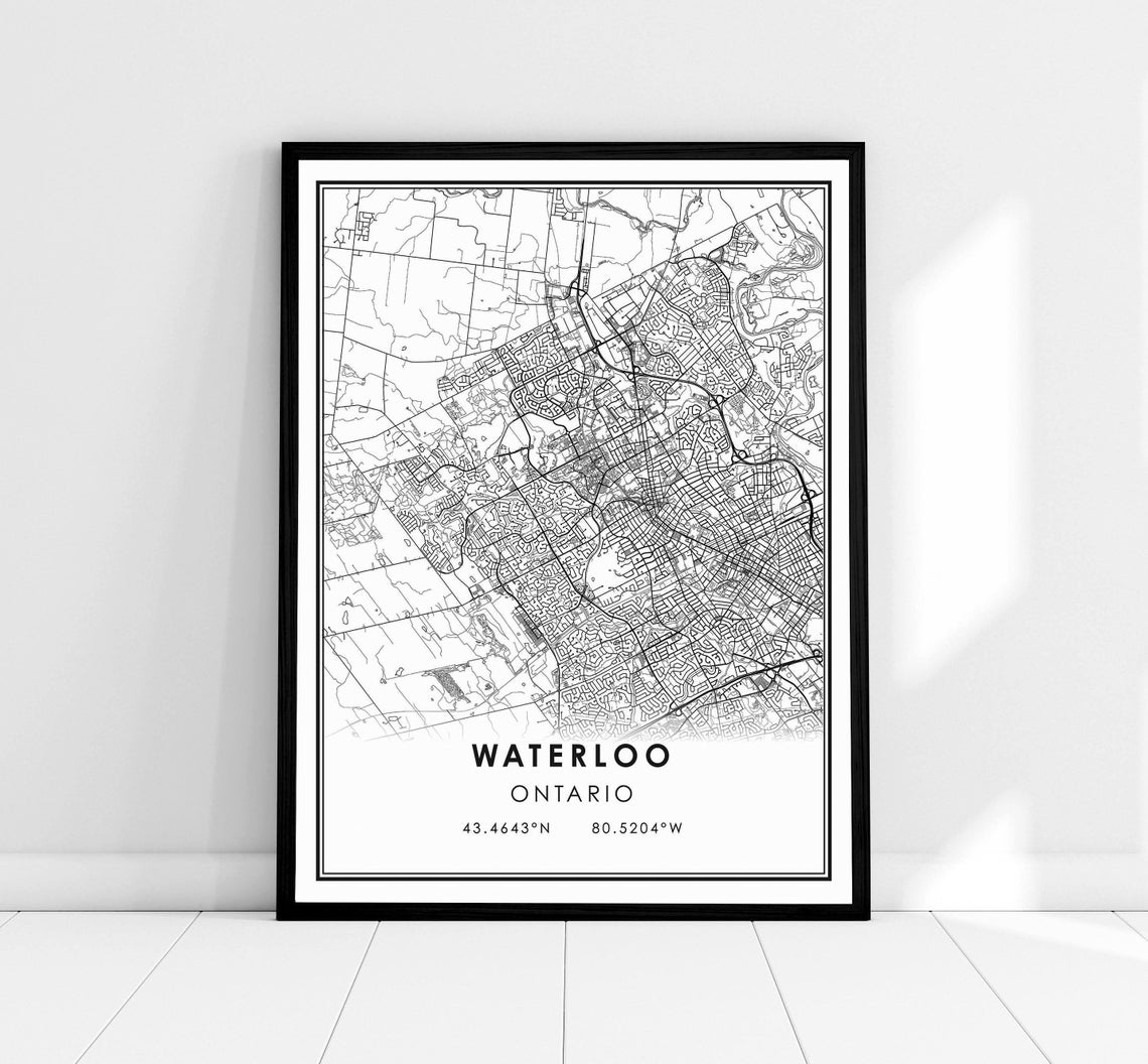 Waterloo Ontario Canada Minimalist Monochrome City Street Map Poster