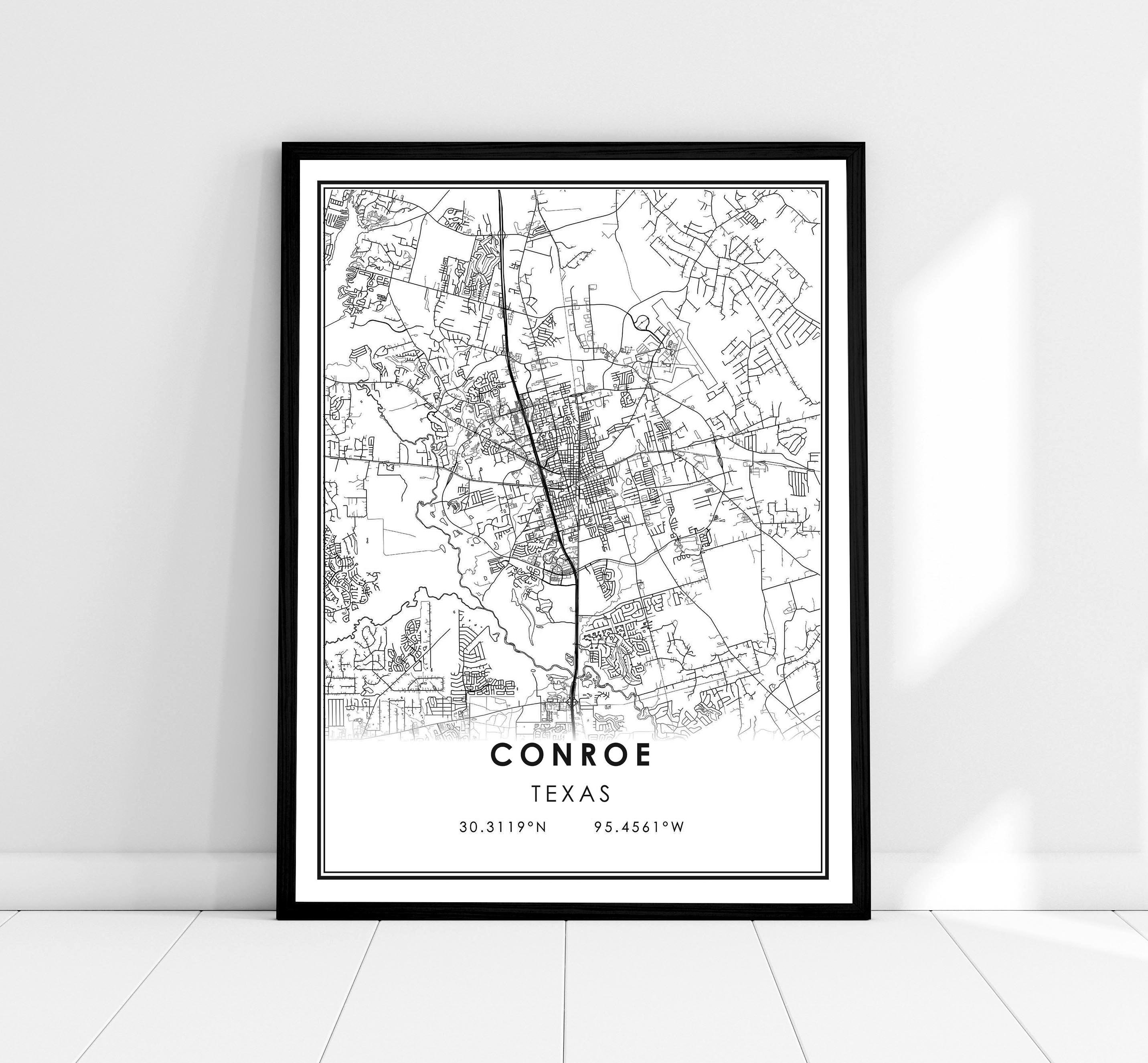 Conroe Map Print, Texas City Travel Poster