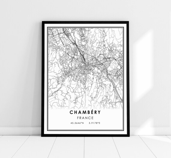 Chambéry France Modern Minimalist City Street Map Line Art Poster