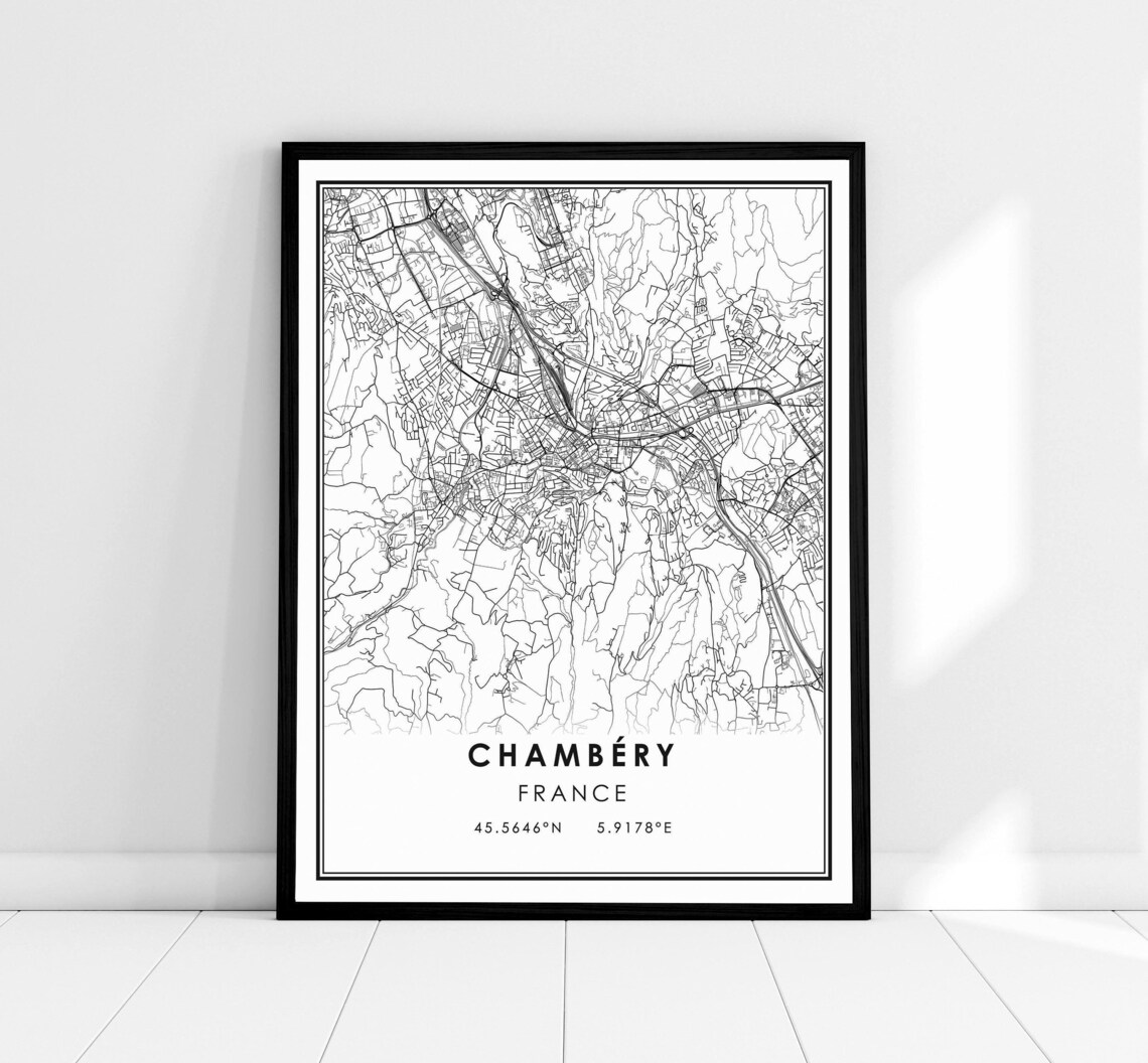 Chambéry France Modern Minimalist City Street Map Line Art Poster