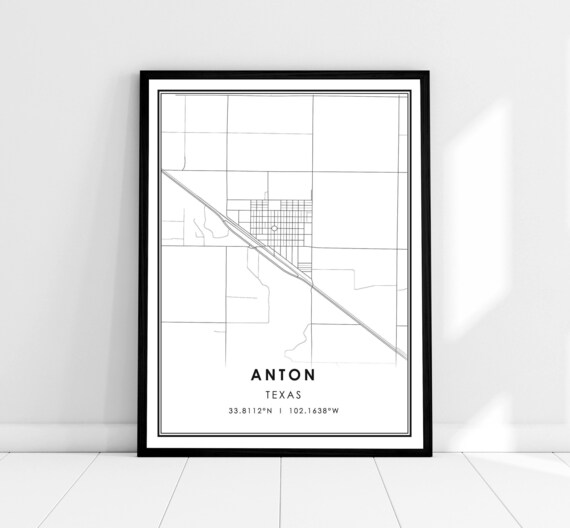 Anton Texas Minimalist City Street Map Coordinates Vintage Wall Art
