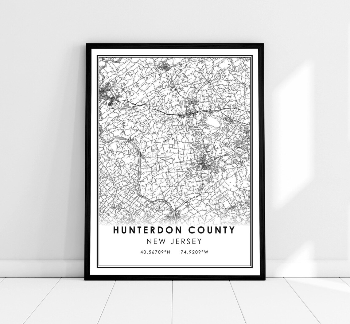 Hunterdon County Map Poster Print, New Jersey