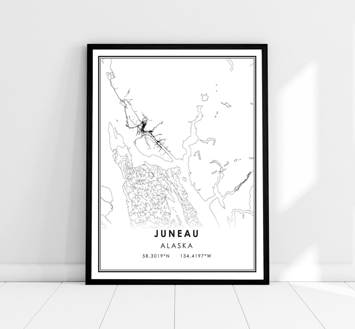Juneau Map Print, Alaska City Travel Poster