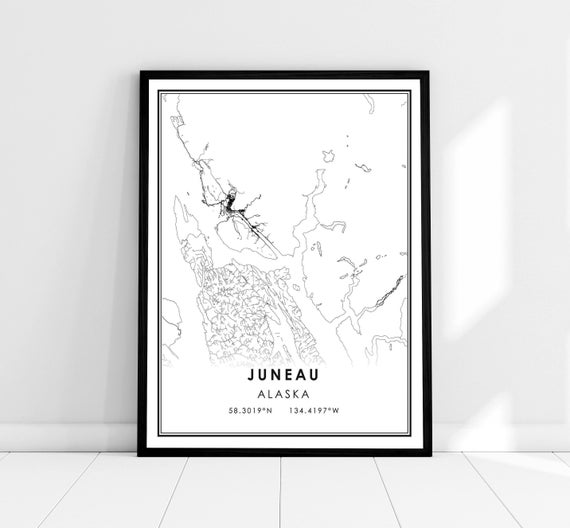 Juneau Map Print, Alaska City Travel Poster