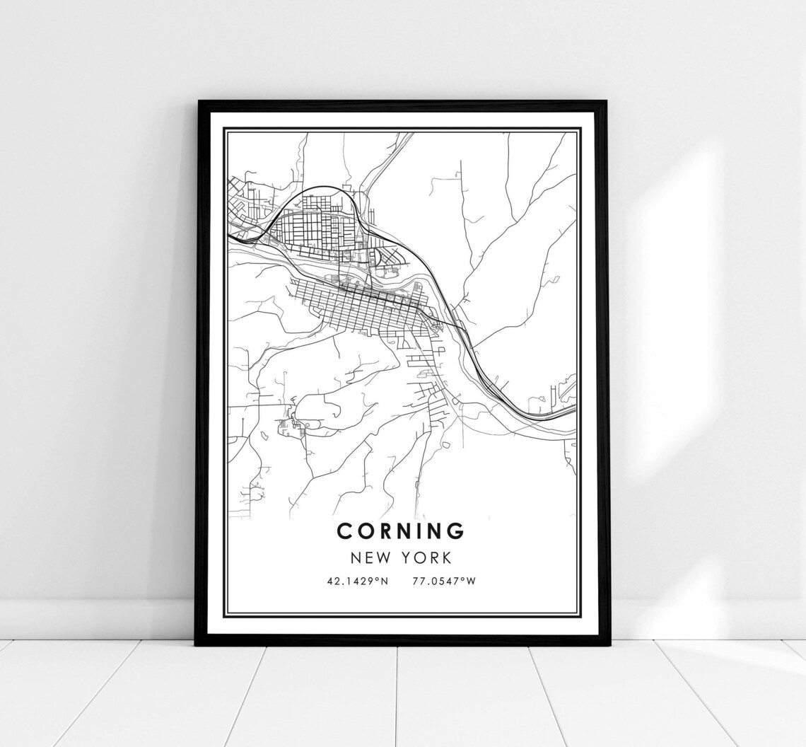 Corning Map Print, New York City Travel Poster