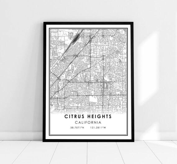 Citrus Heights California Minimalist Black White Street Map Poster