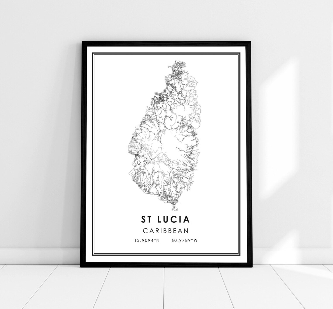 Saint Lucia Map Print, Caribbean Travel Poster
