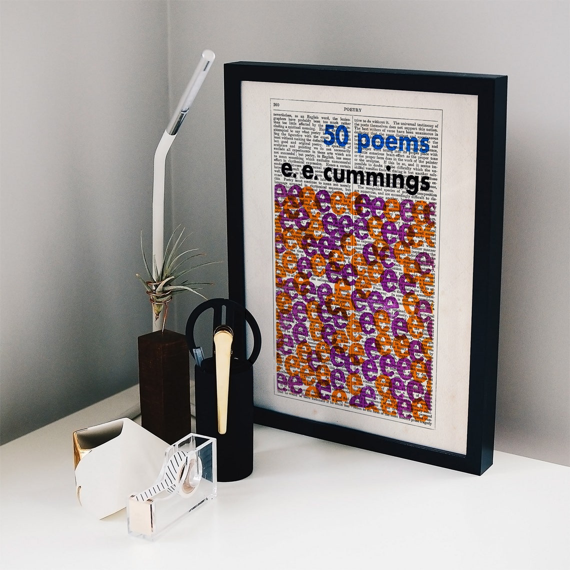 E E Cummings 50 Poems Orange Purple Letter Art Dictionary Poster - Image 2