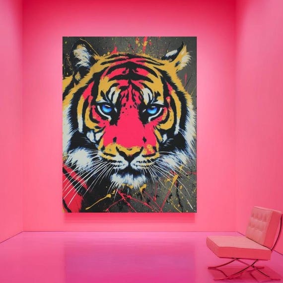 Tiger Canvas Wall Art Psychedelic Animal Print Luxury Jungle Decor Neon Painting Bold Wildlife Colorful Home Accent