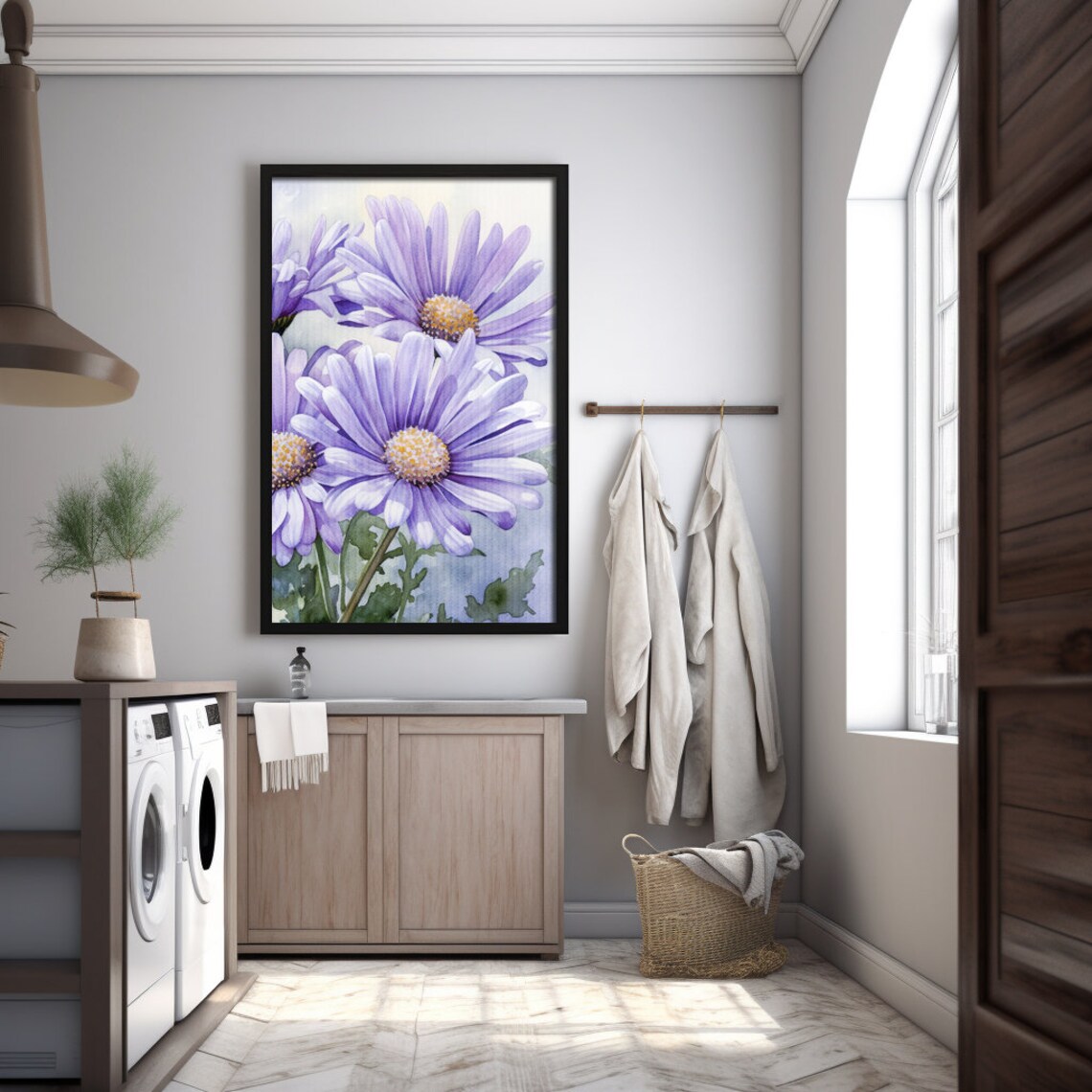 Purple Daisy Flowers Watercolor Bloom Botanical Painting Poster - Image 3