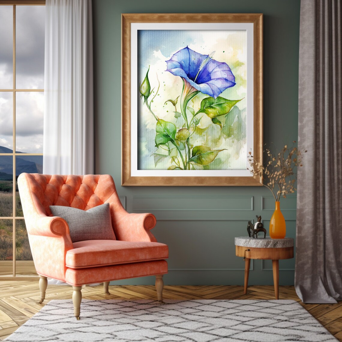 Blue Morning Glory Flower Watercolor Botanical Garden Poster - Image 4