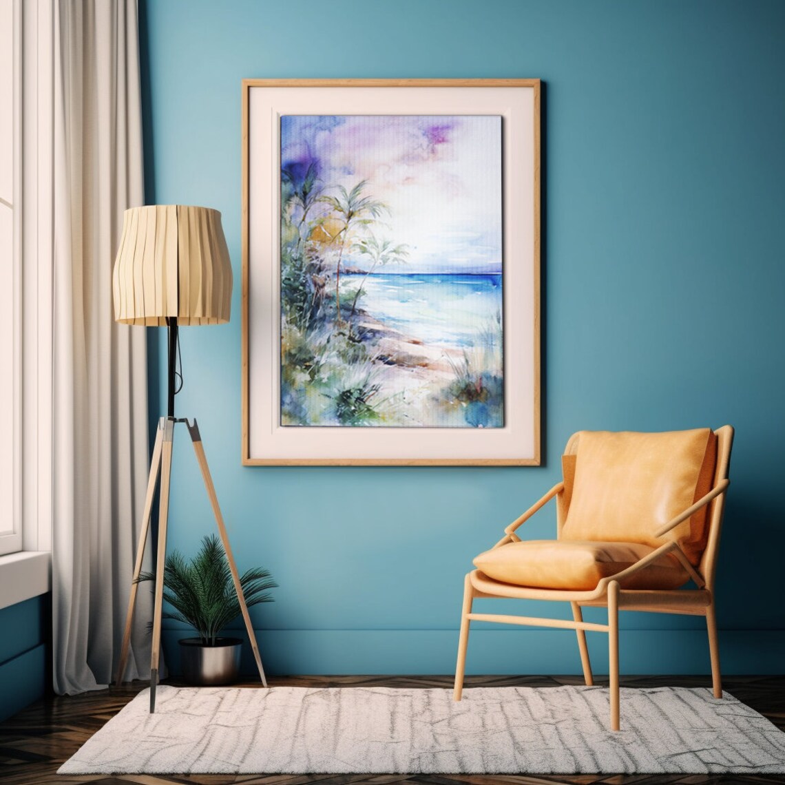 Beach Paradise Watercolor Art Print, Ocean Scene - Image 2