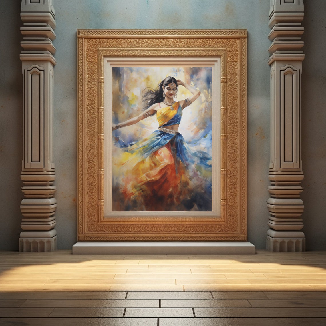 Bollywood Dancer Watercolor Indian Woman Sari Dancing Poster - Image 4