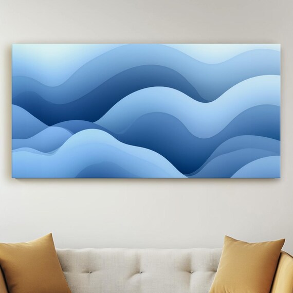 Soft Blue Layered Ocean Wave Gradient Modern Abstract Wall Art