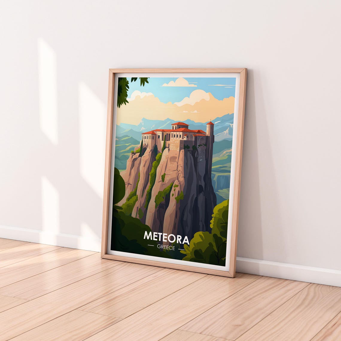Meteora Greece Monastery On Rock Pillar Morning Travel Poster - Image 2