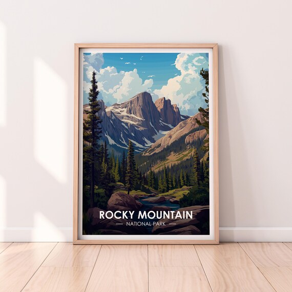 Rocky Mountain National Park Peaks Forest Vintage Travel Poster