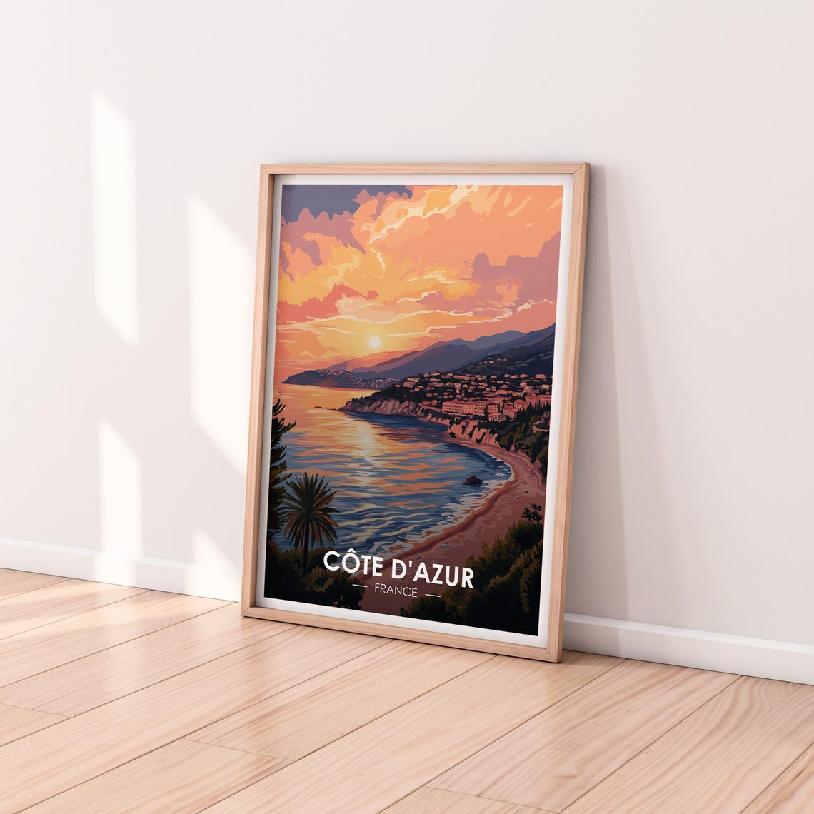 Cote dAzur France Sunset Coastline Beach Palm Vintage Travel Poster - Image 2