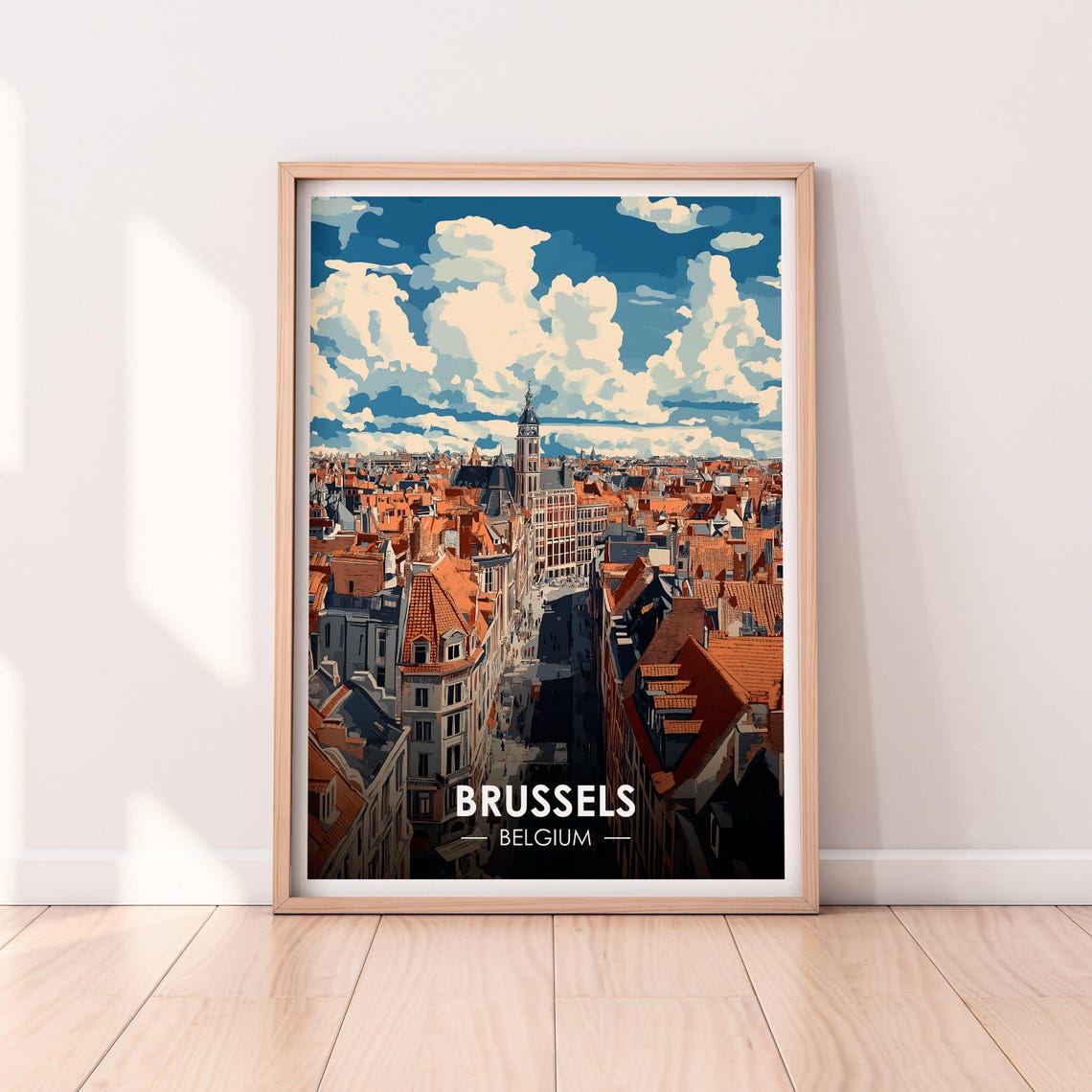 Brussels Belgium Rooftop Panorama City Tower Vintage Travel Poster