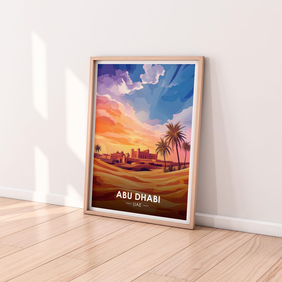 Abu Dhabi UAE Desert Fort Sunset Dunes Vintage Travel Poster - Image 2