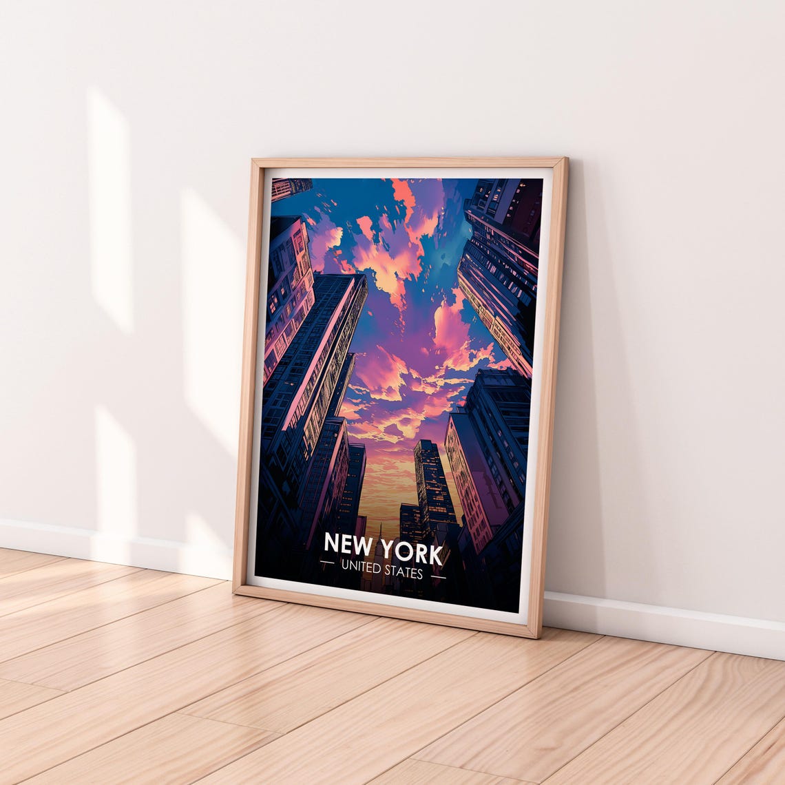 New York Skyscrapers Sunset Sky Pink Clouds Urban View Poster - Image 2