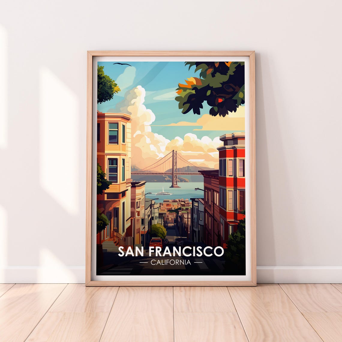 San Francisco Steep Street Houses Golden Gate Daytime Poster