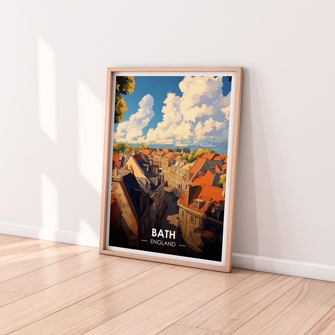 Bath England Georgian Rooftops Sunny Street View Blue Sky Poster - Image 2