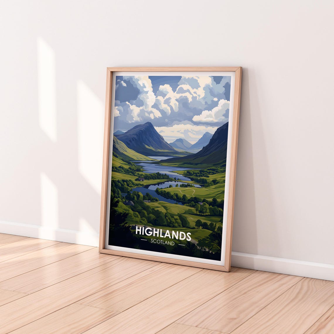 Highlands Scotland Mountain Loch Green Hills Blue Sky Poster - Image 2
