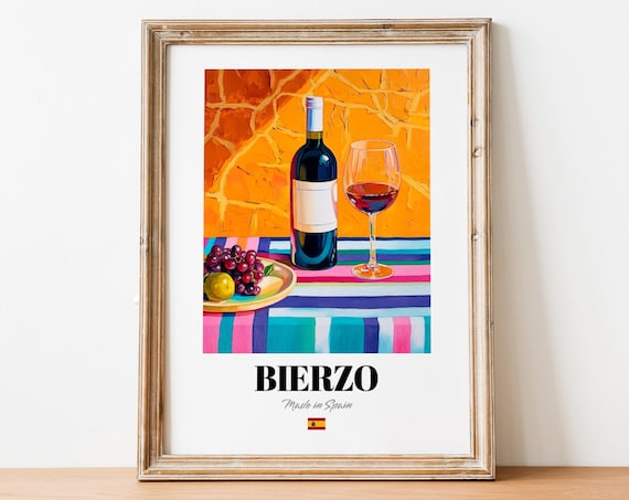 Bierzo Spain Red Wine Glass Grapes Orange Wall Still Life Poster